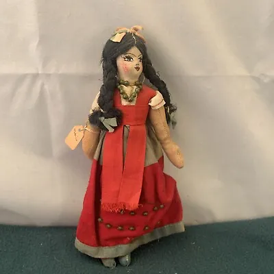 Vintage Mexican Doll Souvenir Handmade Cloth Doll W/painted Face Dancer 1940 • $16.95
