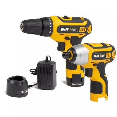 Wolf 12V Cordless Drill And Impact Driver Twin Pack DIY Kit + Battery & Charger • £79.98