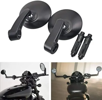 Black Motorcycle Round 7/8  Handle Bar End Mirrors For Harley Sportster Iron 883 • $30.85