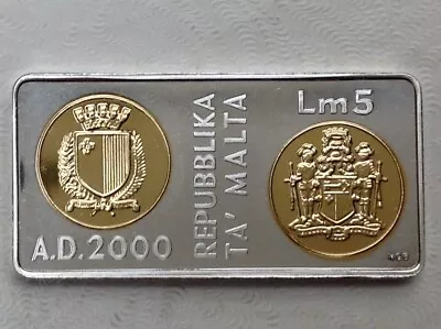 ~ 2000 Malta Lm5 Silver Proof The Millennium Bar Coin  New Millennium  • $49