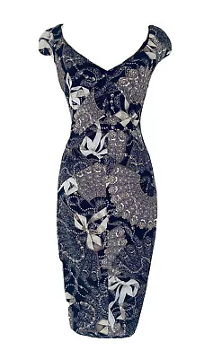 Karen Millen Iconic Signature Pearls Fans & Bows Corset Pencil Dress UK 8 Or 10 • £27.50