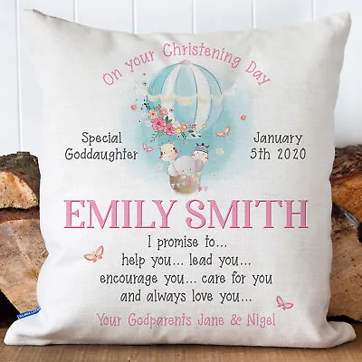 Personalised Christening Gift Cushion Cover Godparents Pillow Cute Baby Shower • £12.95