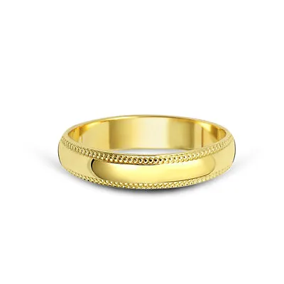  9ct Yellow Gold Wedding Ring Band Millgrain Edge D Shaped Brand New Hallmarked • $230.02