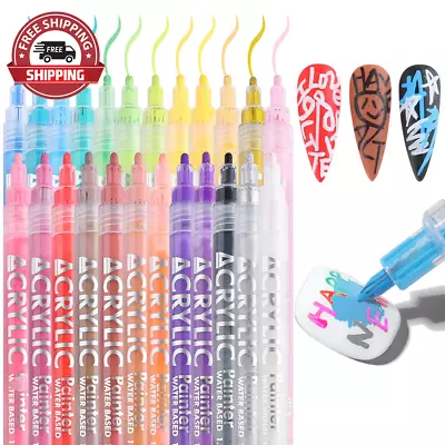 24 Colors Nail Polish Pen Set Nail Art Pens For Painting Black White Liner Gel • $24.41