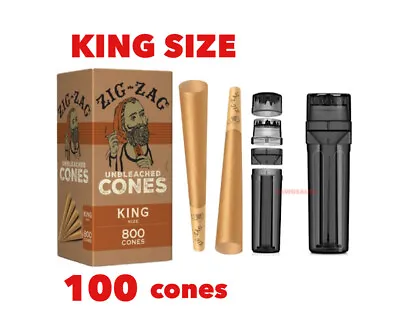 Zig Zag Unbleached KING Size Pre Rolled Cone+new Design Portable 3in1 Grinder • $89.99