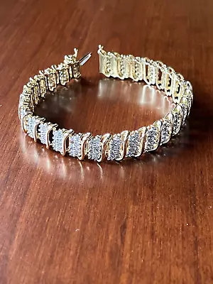 Vintage 10K Gold & Diamond S Link Tennis Bracelet 18.2 Grams • $850
