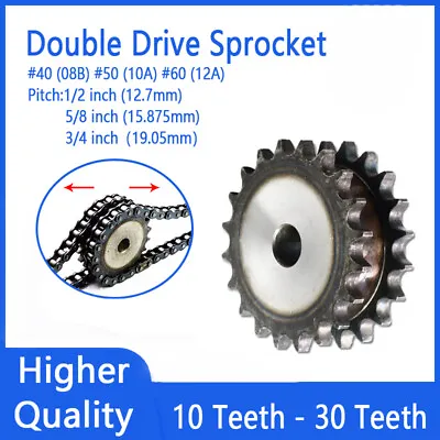 #40 08B #50 10A #60 12A Chain Sprocket 10T - 30T Double Row Tooth Roller Chain • $7.99