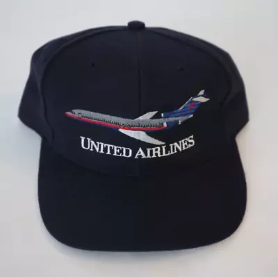 Vintage 90s United Airlines Embroidered SnapBack Hat Cap Otto Trucker Blue • $29.99