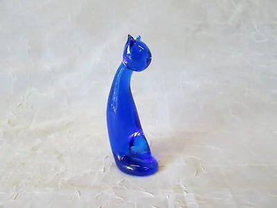 Rainbow Art Glass Blue Cat 5.5  Tall Figurine • $89.99