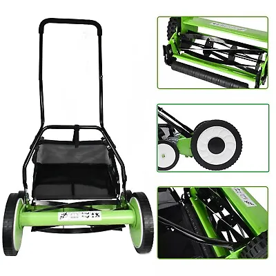 16-Inch Manual Reel Lawn Mower 4 Wheel W/Adjustable Cutting Height Grass Catcher • $103.60