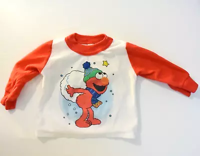 Vintage 90s Sesame Street Elmo Pajama Top SIZE 18 MONTHS Fleece Snow Winter Red • $12
