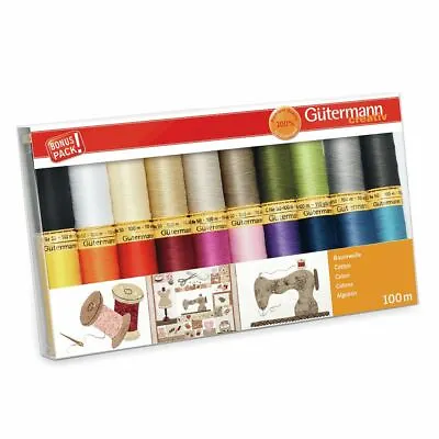 Gutermann 100% Natural Cotton Thread Set 100m Hand And Machine 20 Assorted Reels • £22.99