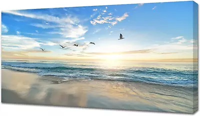 S02150 Wall Art Sunset Sea Water Natural Scenery Painting On Canvas Stretched An • $65.99