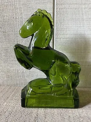 Vintage LE Smith Green Glass Rearing Horse Pony Statue • $28
