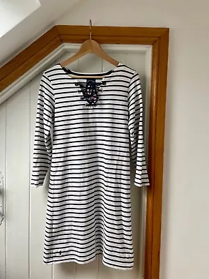 Women’s Joules Rivieratie Striped Nautical Dress Size Uk 12 White Navy • £4