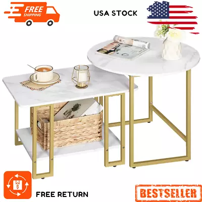 Coffee Table Small Coffee Table Set Faux Marble Coffee Tables With Metal Frame • $124.81