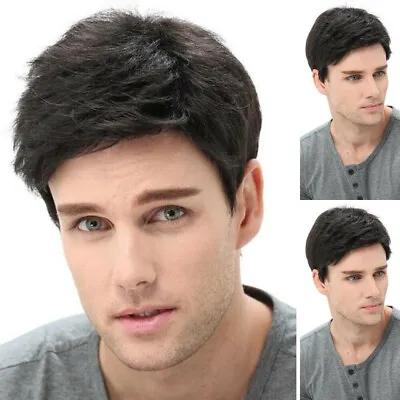 £10.17 • Buy Handsome Mens Short Wavy Wig Natural Black Cosplay Curly Layered Hair Full Wigs