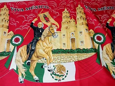 Viva Mexico Hidalgo On Horse OL Of Guadalupe Mexican Revolution 99 ×48  Fabric  • $49.95