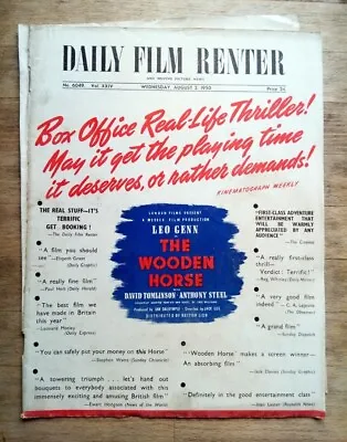 Daily Film Renter Magazine From 1950 - The Wooden Horse Plaudits On Front • £1.99
