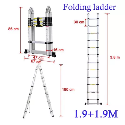 Foldable Aluminum Step Ladder A-Type Multi-functional Folding 4+5 5+6 6+7 Tread • £106.39