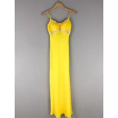 Faviana Couture Yellow Beaded Open Back Prom Formal Dress Size 0 • $150