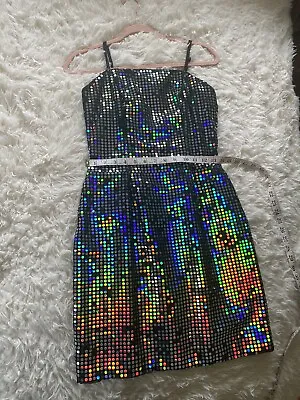 RARE VINTAGE 90s MIKE BENET Holographic Disco Sequin Mini Party Dress USED AS-IS • $42