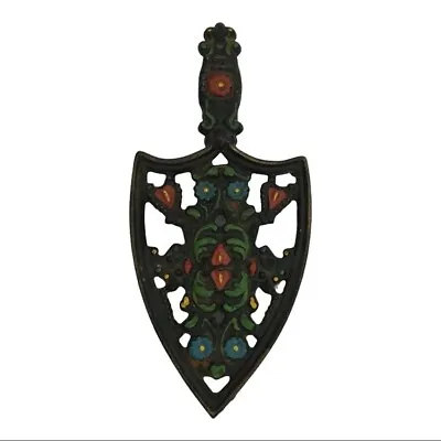 Wilton Vtg Cast Iron Plume Cathedral Spade Trivet-3 Footed Multicolor Free Ship • $19.99