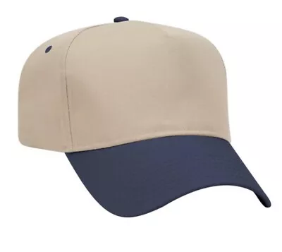 New Tan Navy Blue Otto Cap Hat 5 Panel Mid Profile Snapback Vintage A Frame • $11.95