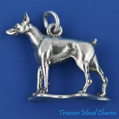 Doberman Pinscher Dobie Dog Breed 3D 925 Solid Sterling Silver Charm • $20.95