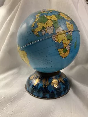 Vintage Metal Litho World Globe Bank Zodiac 7 Inches Tall • $16