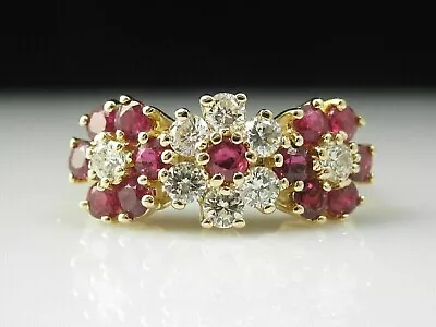 Round Cut Simulated Ruby Women's Flower Eternity Ring In 14K Yellow Gold Plated • $138.99