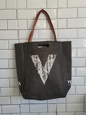 MOSS VITA COPENHAGEN Large Wool Felt Tote With Faux Leather Handles Graphic Deta • $20