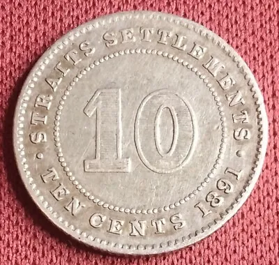 1891 Straits Settlements 10 Cents Silver Queen Victoria Coin • £9.99