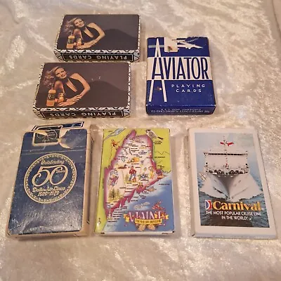 Vintage Playing Card Lot Of 6 Decks - Maine - Aviator - Black Velvet - Carnival • $19.99