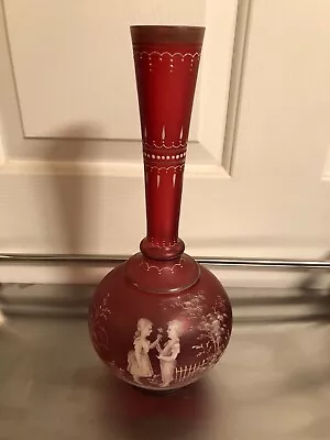 Large Deep Red Mary Gregory Vase - Boy & Girl W/ Flowers - CH Hg • $150