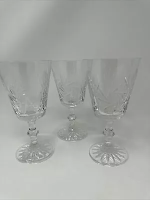 Set Of 3 Vintage Bohemian Hand Cut Crystal Wine Glasses Pinwheel & Fan Design • $48