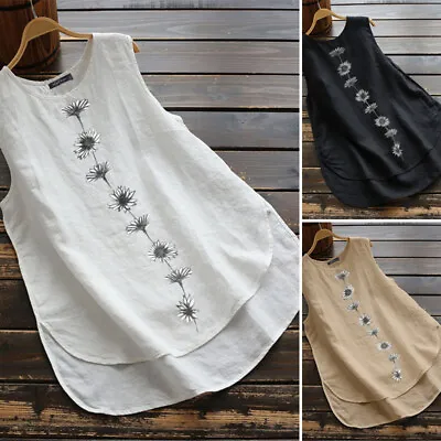 £12.99 • Buy UK Womens Cotton Linen Sleeveless Tank Top Vest Ladies Loose T-Shirt Cami Blouse