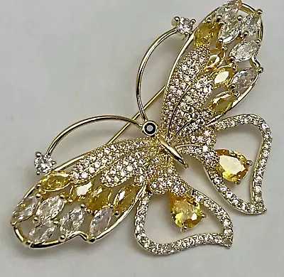 Crystal Glass Rhinestone Brooch Pin Yellow Butterfly Insect Bee Bug Vintage CZ • $20.69
