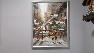 Vintage T CHAN (Chinese Artist). HONG KONG STREET/ RICKSHAW. Orig Oil Painting • $295