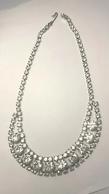 Vtg Clea Rhinestone Silver Tone Necklace Prong Setting J Hook Clasp MW • $12.99