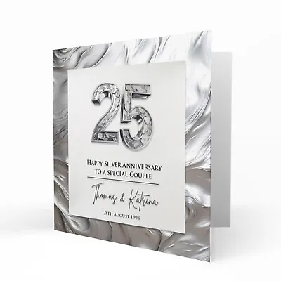 Personalised 25th Wedding Anniversary Card Silver Special Couple Husband  Wife • £3.79