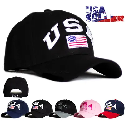 USA Baseball Cap American Flag Hat Patriotic Embroidered Adjustable Curved Men • $11.95