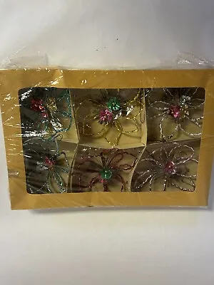 Vintage Wire Wrapped Flower Christmas Ornaments In Box Multi Colored • $60.87