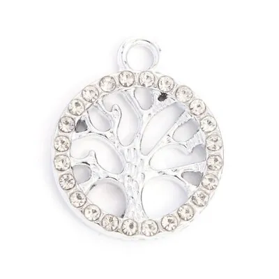 £5.25 • Buy 10 Stunning Silver Tone Tree Of Life Design Charm Pendants With Clear Rhinestone