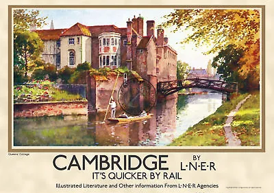 Vintage Poster Queen's College CAMBRIDGE University RAILWAY TRAVEL ART PRINT  • £5.99