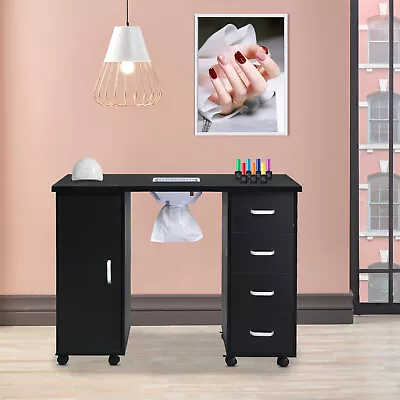 Manicure Nail Table Station Spa Beauty Salon Wheel Desk W/ Door 4 Drawers Black • $199.99