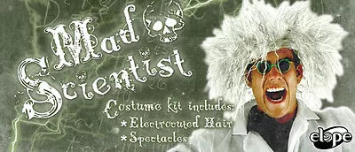 Mad Scientist Kit 2 Piece White Synthetic Hair Wild Wig & Round Dark Glasses • $19.98