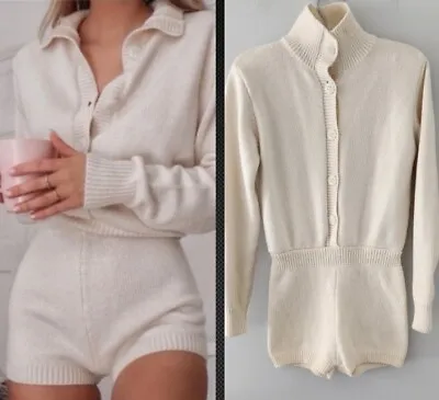 Zara Woman's Limited Edition Knit Button Front Jumpsuit Playsuit Ecru! Size S • $74.25