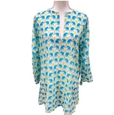 Barbara Gerwit Tunic Elephant Pattern White Womens M • $0.99