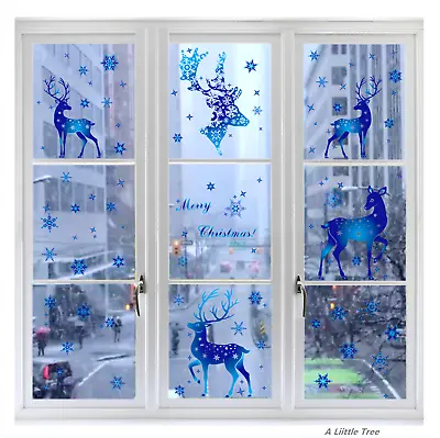 £4.99 • Buy 124PCs Christmas Xmas Removable Window Sticker Clings Decal Decor(Blue Reindeer)